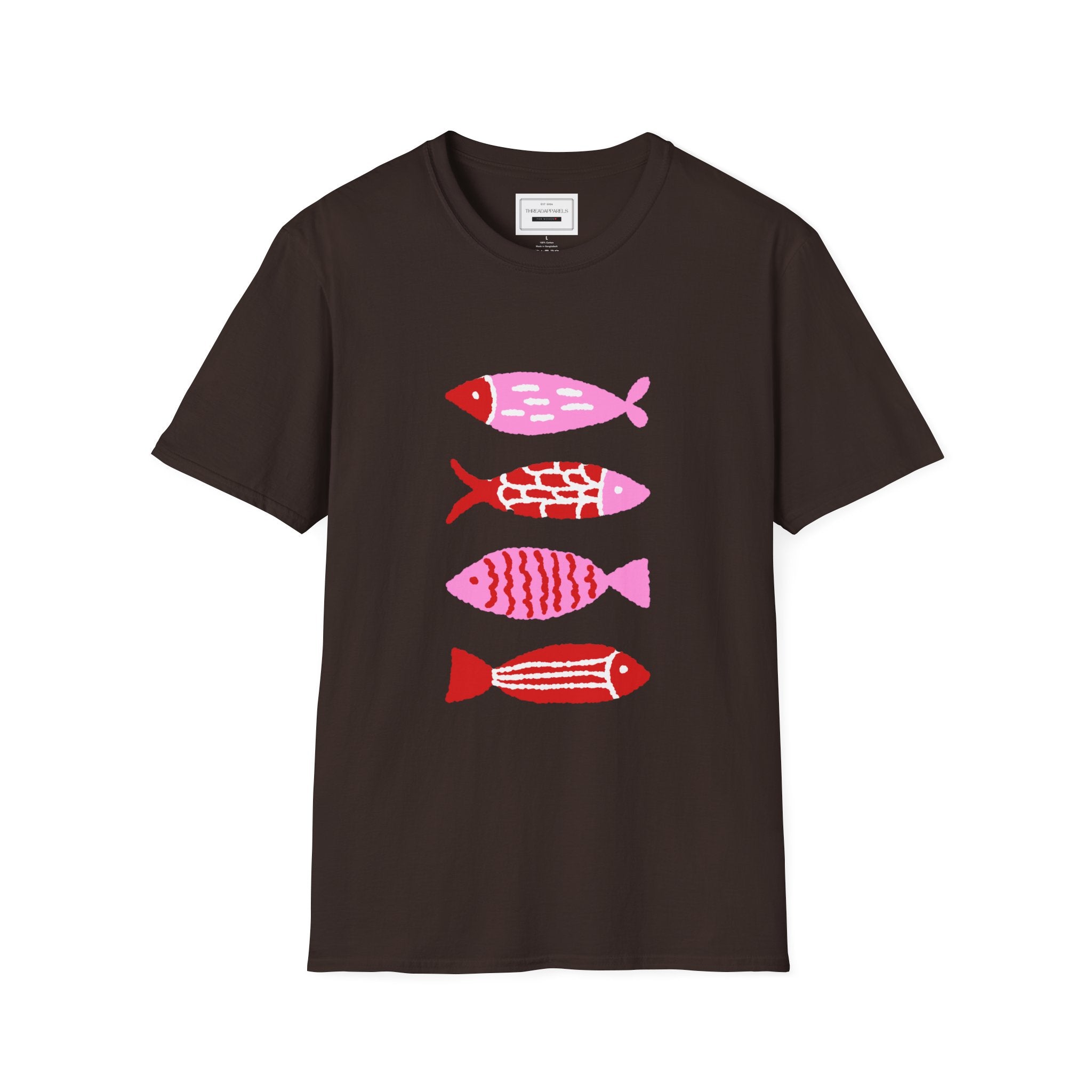 Fish Stacked Tee — Cute Pink & Red Graphic T-Shirt for Beach Lovers