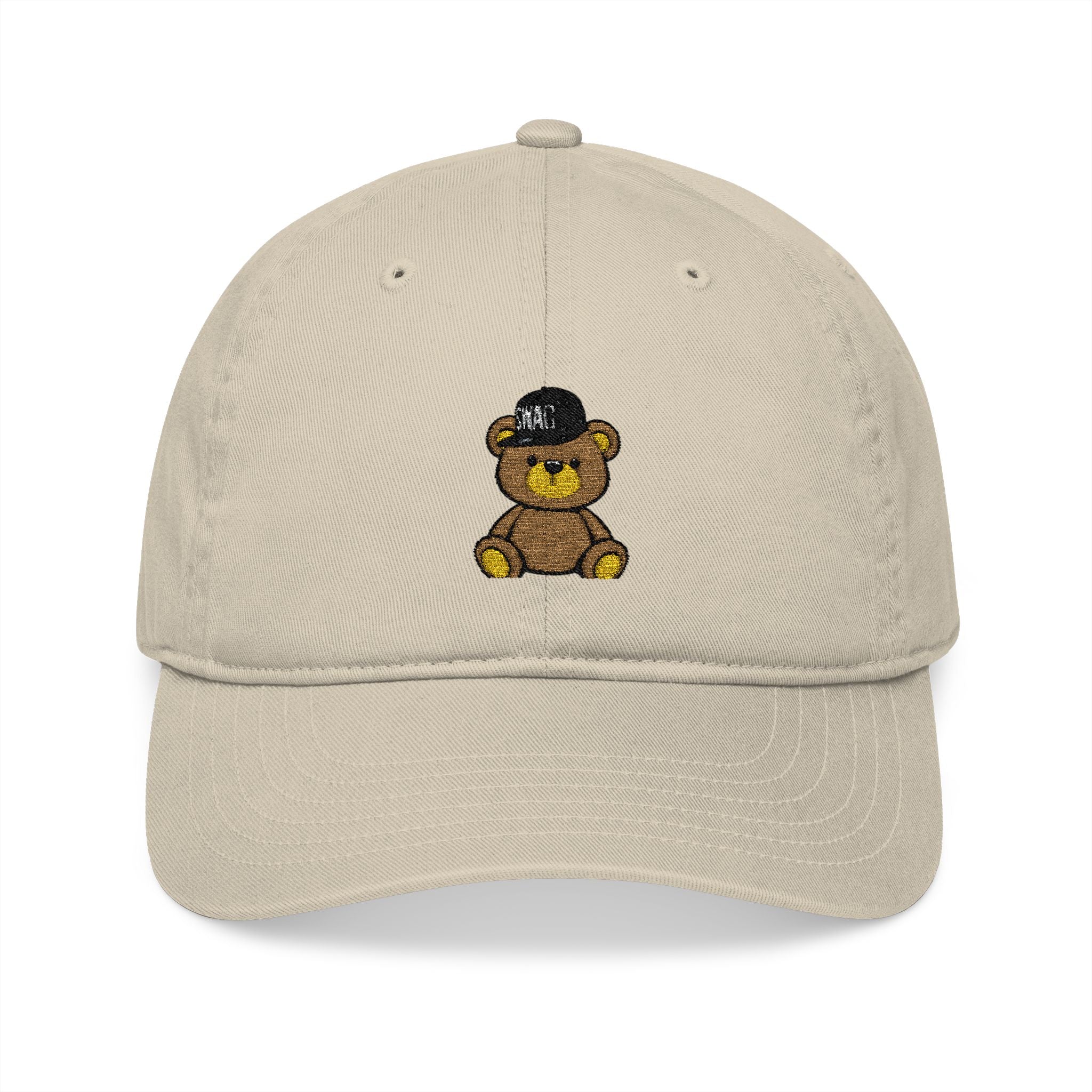 Embroidered Teddy Bear Baseball Cap — Organic Cotton Adjustable Hat