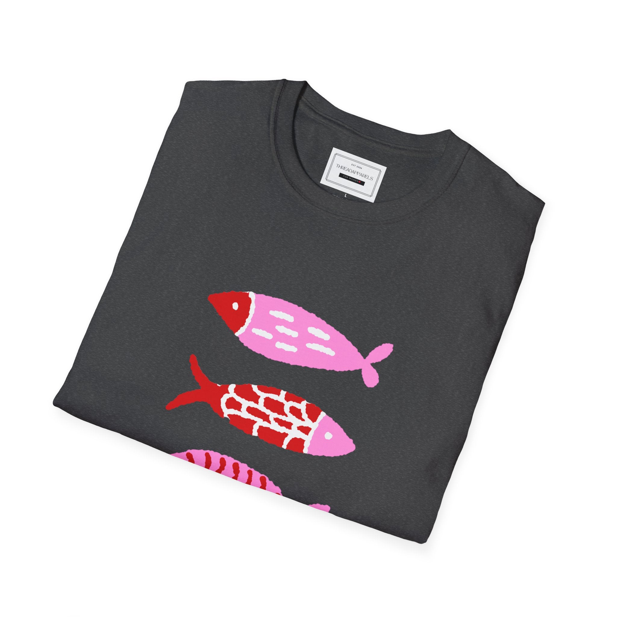 Fish Stacked Tee — Cute Pink & Red Graphic T-Shirt for Beach Lovers