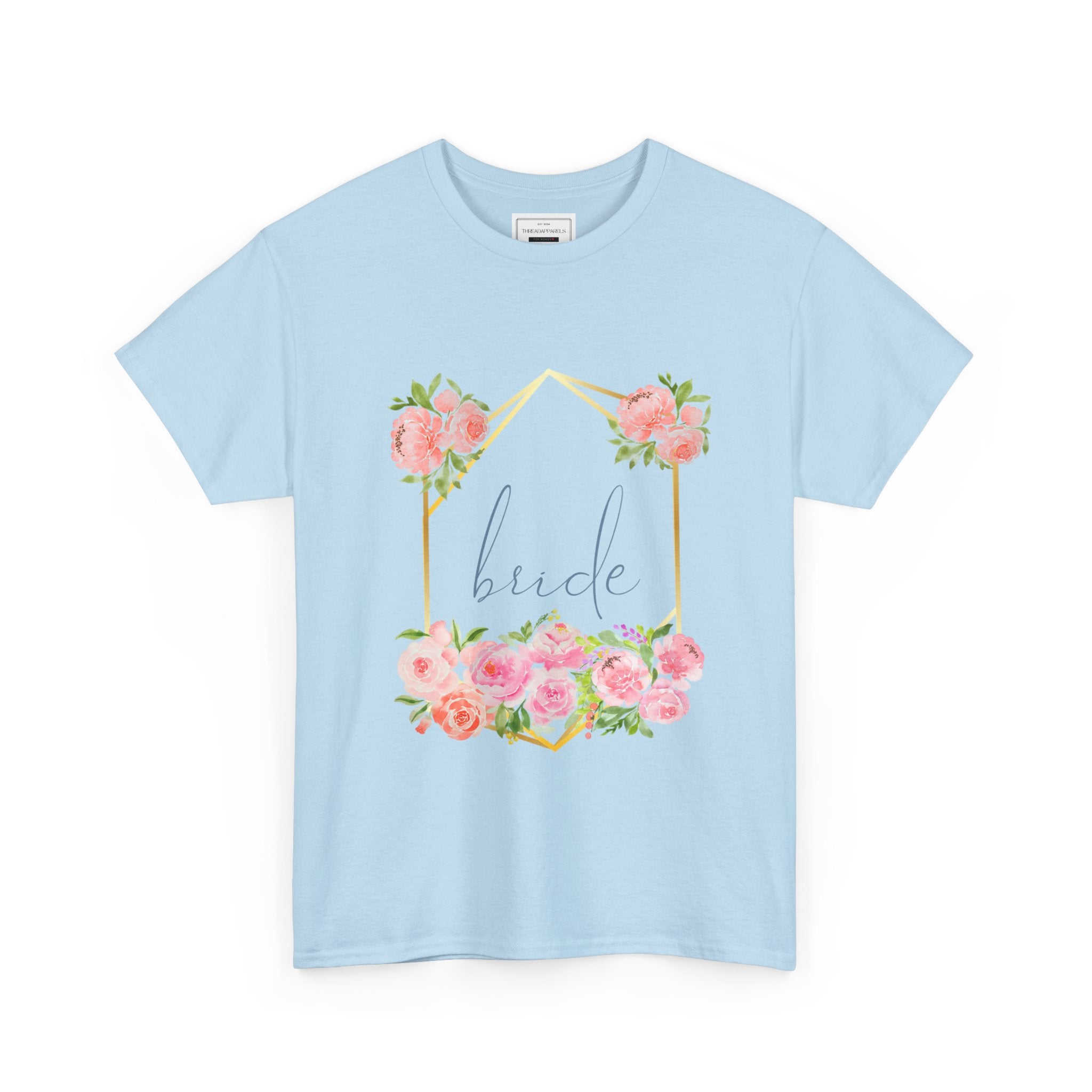 Bride Floral Tee — Gold Frame & Pink Rose Bachelorette Shirt