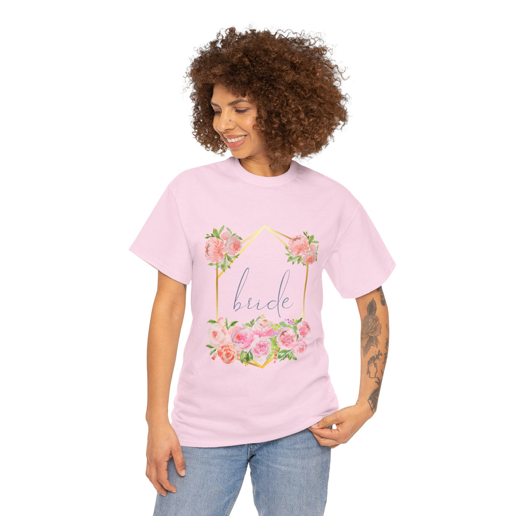 Bride Floral Tee — Gold Frame & Pink Rose Bachelorette Shirt