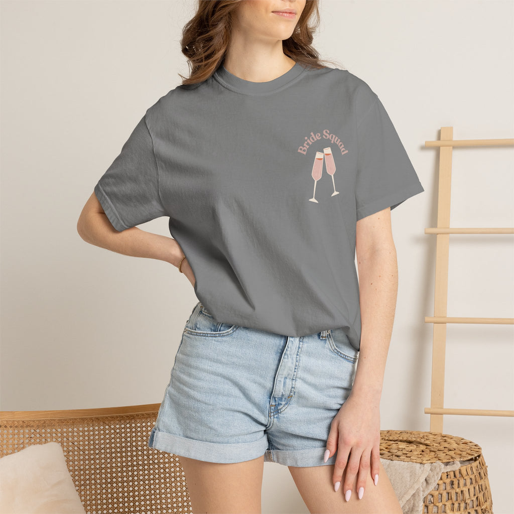 "Bridal Squad" Bridesmaid T‑Shirt — Minimal Champagne Bubbles Design