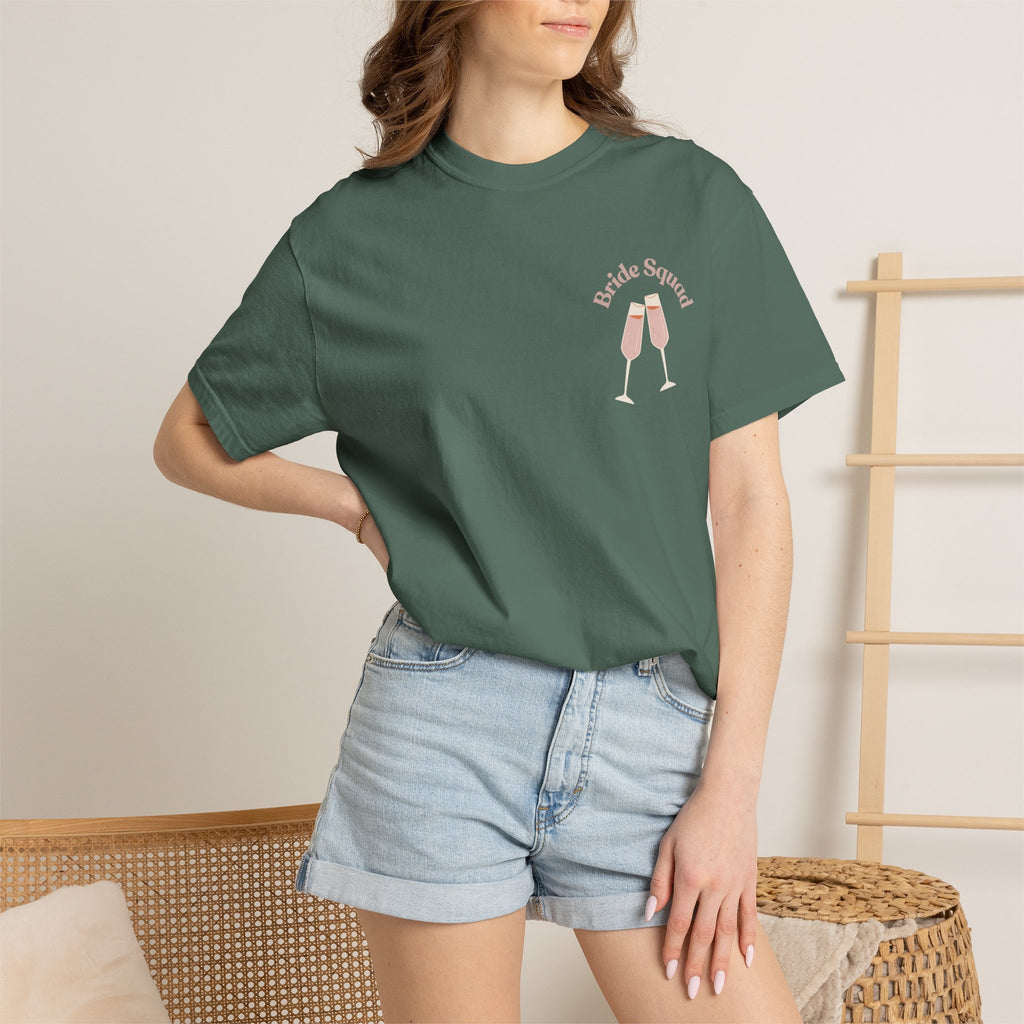 "Bridal Squad" Bridesmaid T‑Shirt — Minimal Champagne Bubbles Design