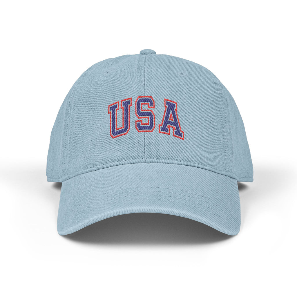 USA Embroidered Denim Hat — Light Wash Baseball Cap