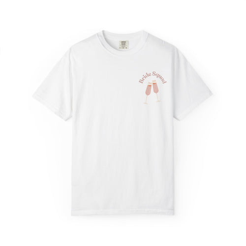 "Bridal Squad" Bridesmaid T‑Shirt — Minimal Champagne Bubbles Design