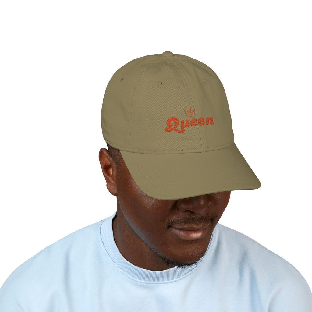 Queen Embroidered Baseball Cap — Floral Script Crown Organic Hat