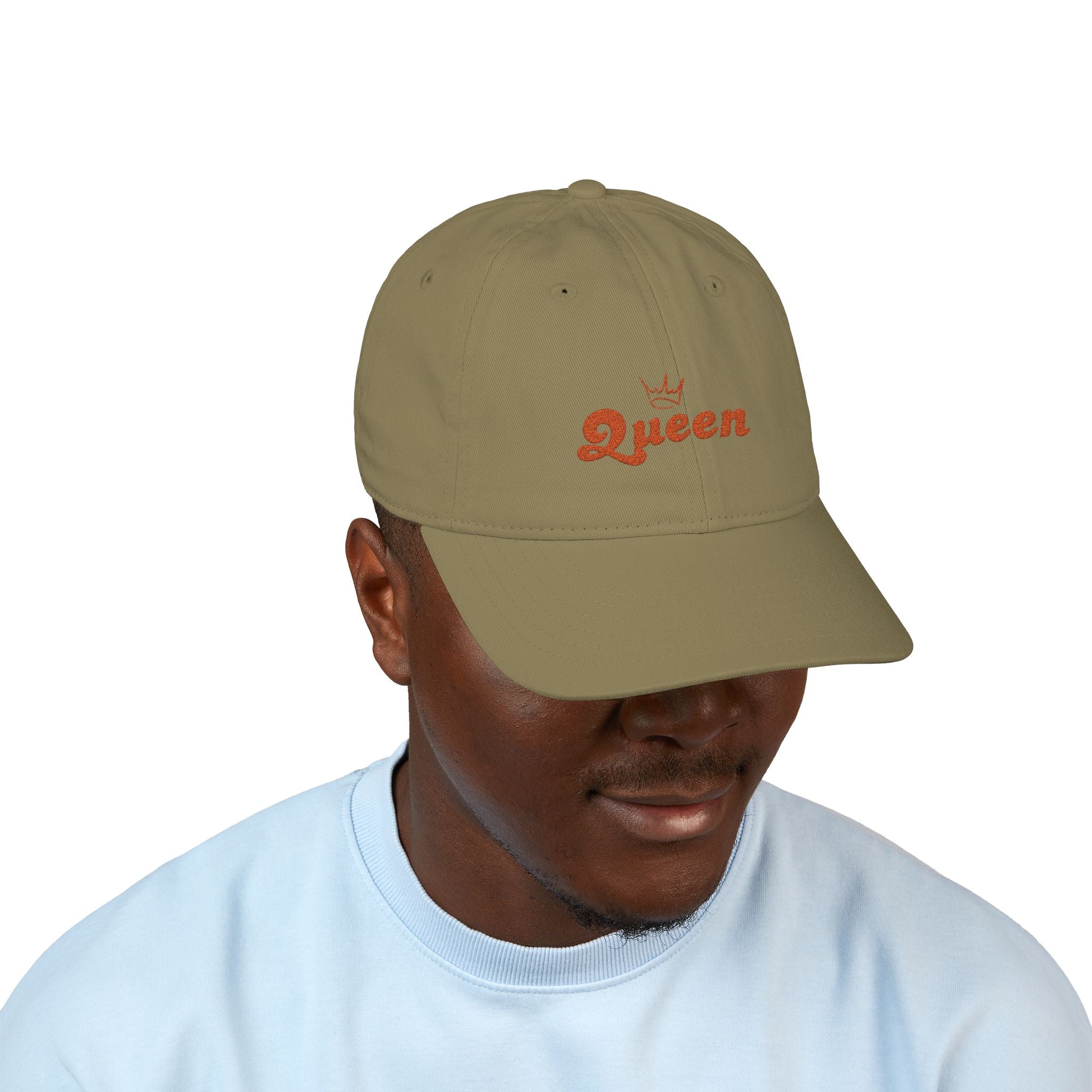 Queen Embroidered Baseball Cap — Floral Script Crown Organic Hat