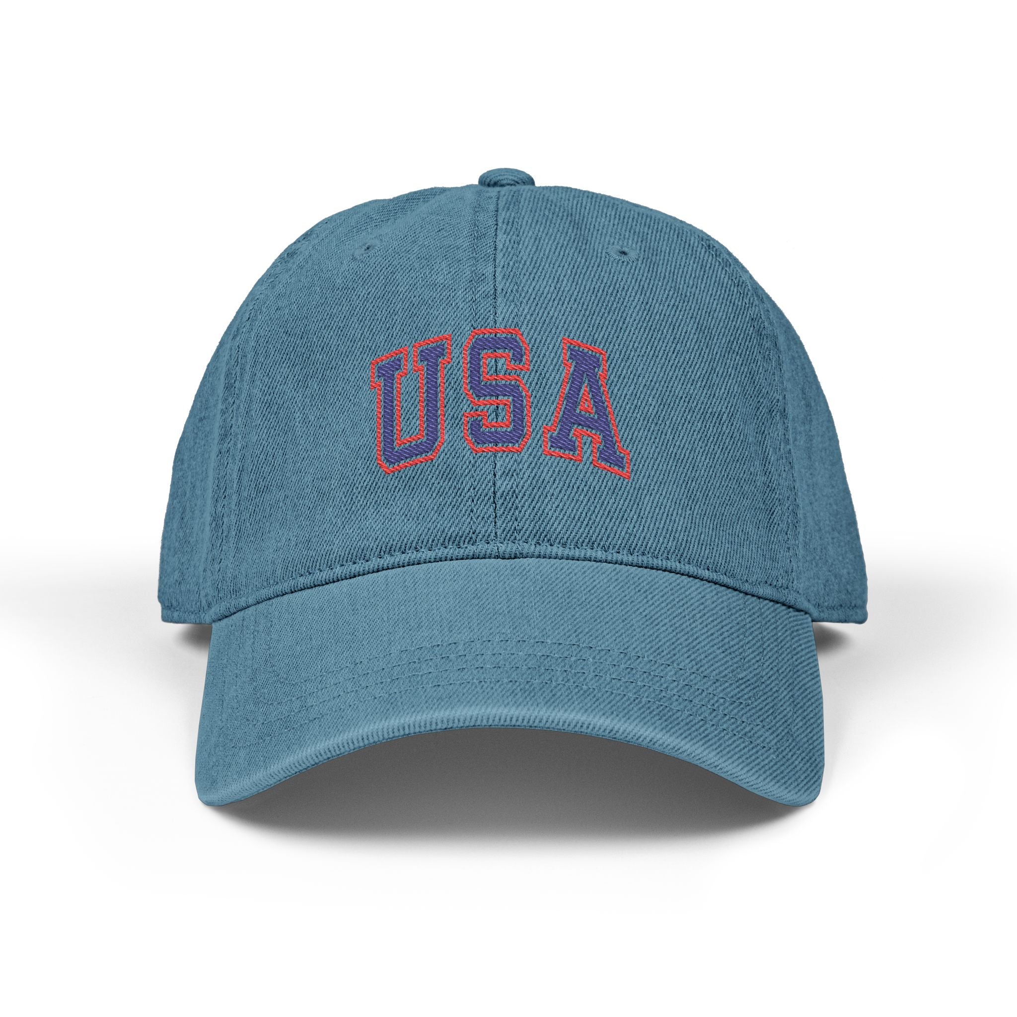 USA Embroidered Denim Hat — Light Wash Baseball Cap