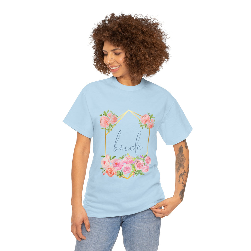 Bride Floral Tee — Gold Frame & Pink Rose Bachelorette Shirt