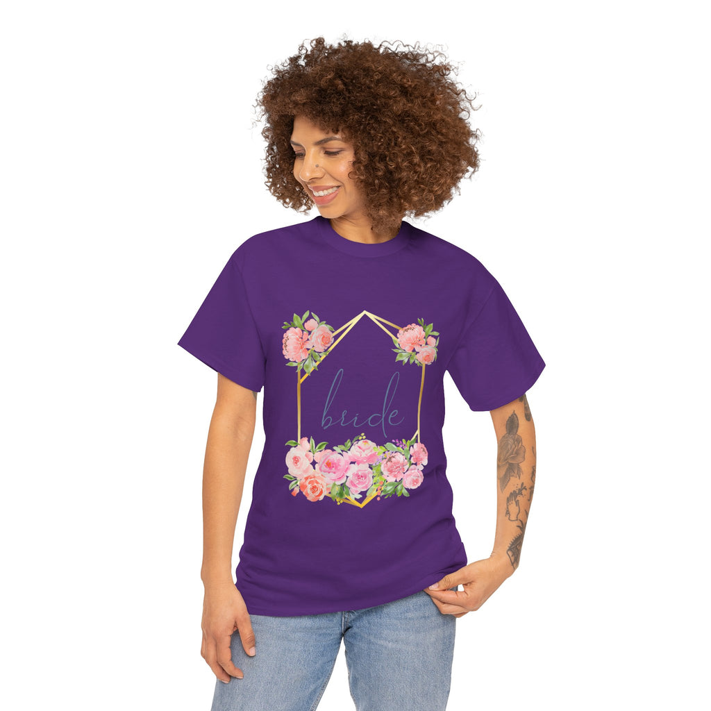 Bride Floral Tee — Gold Frame & Pink Rose Bachelorette Shirt