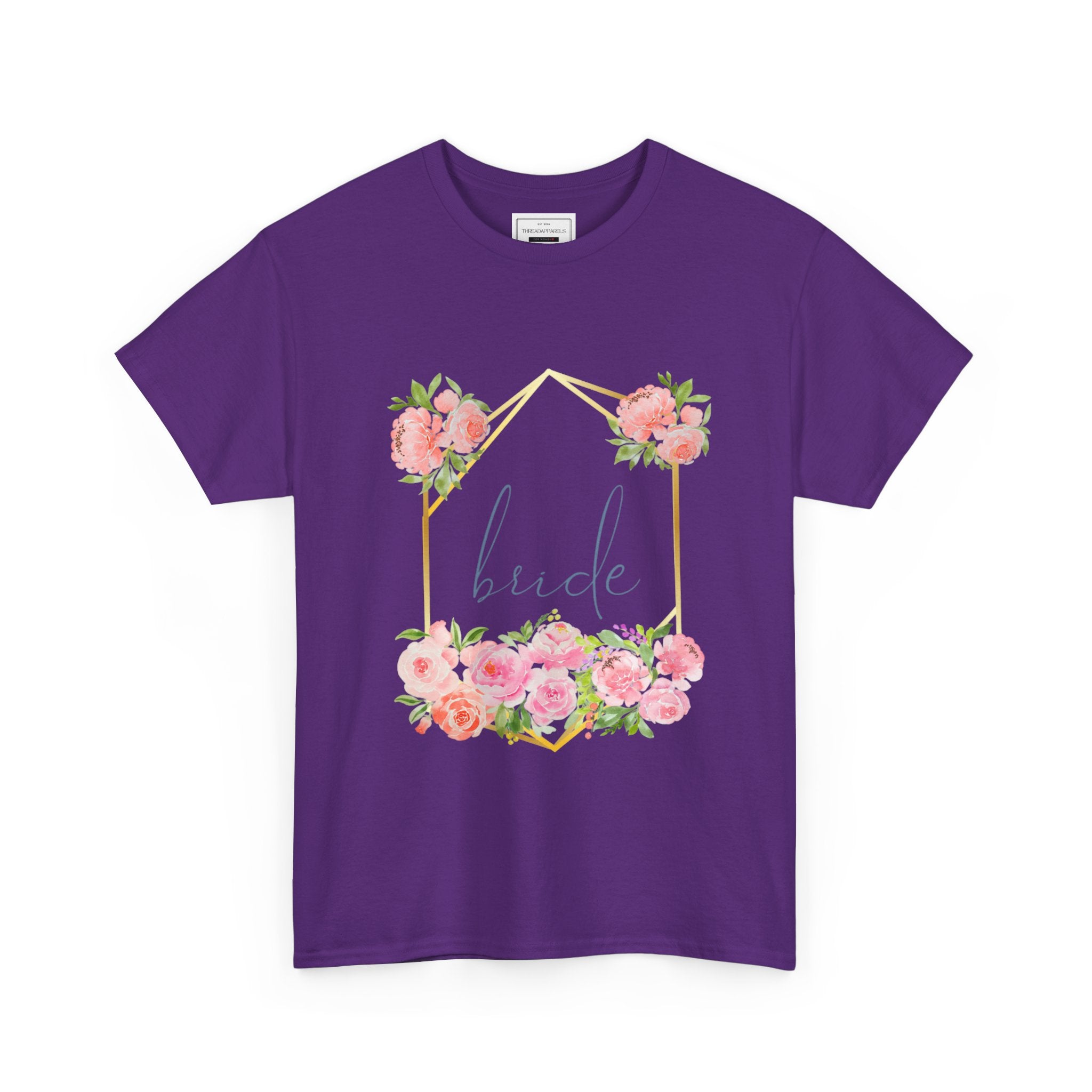 Bride Floral Tee — Gold Frame & Pink Rose Bachelorette Shirt