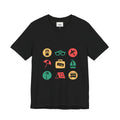 Vacation Icons T‑Shirt — Summer Travel Tee with Sunglasses, Beach & Camp Graphics