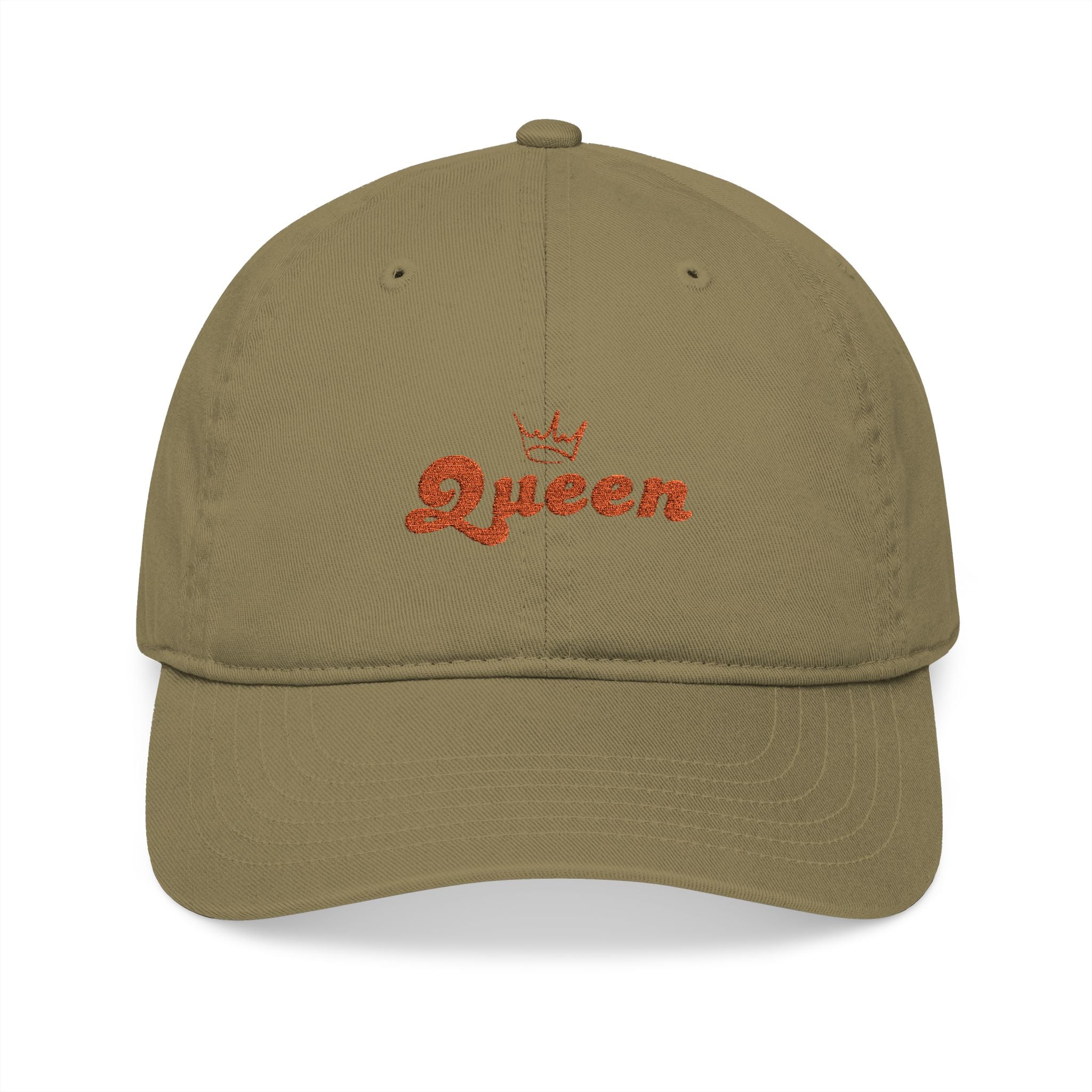 Queen Embroidered Baseball Cap — Floral Script Crown Organic Hat