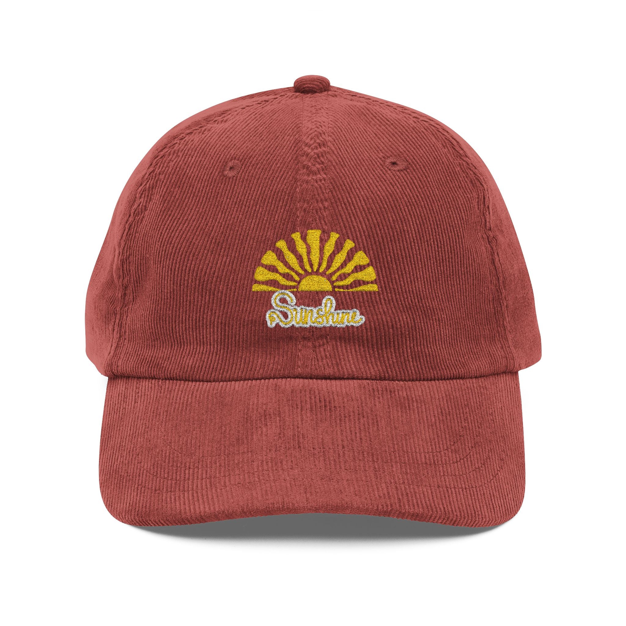 Corduroy Embroidered Cap — Retro Sun & Cherry Vintage Hat