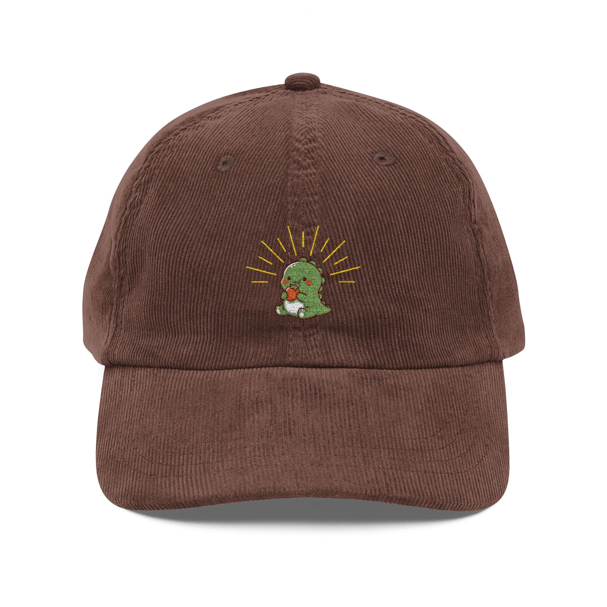 Vintage Corduroy Baseball Cap — Embroidered Green Cactus with Sunburst