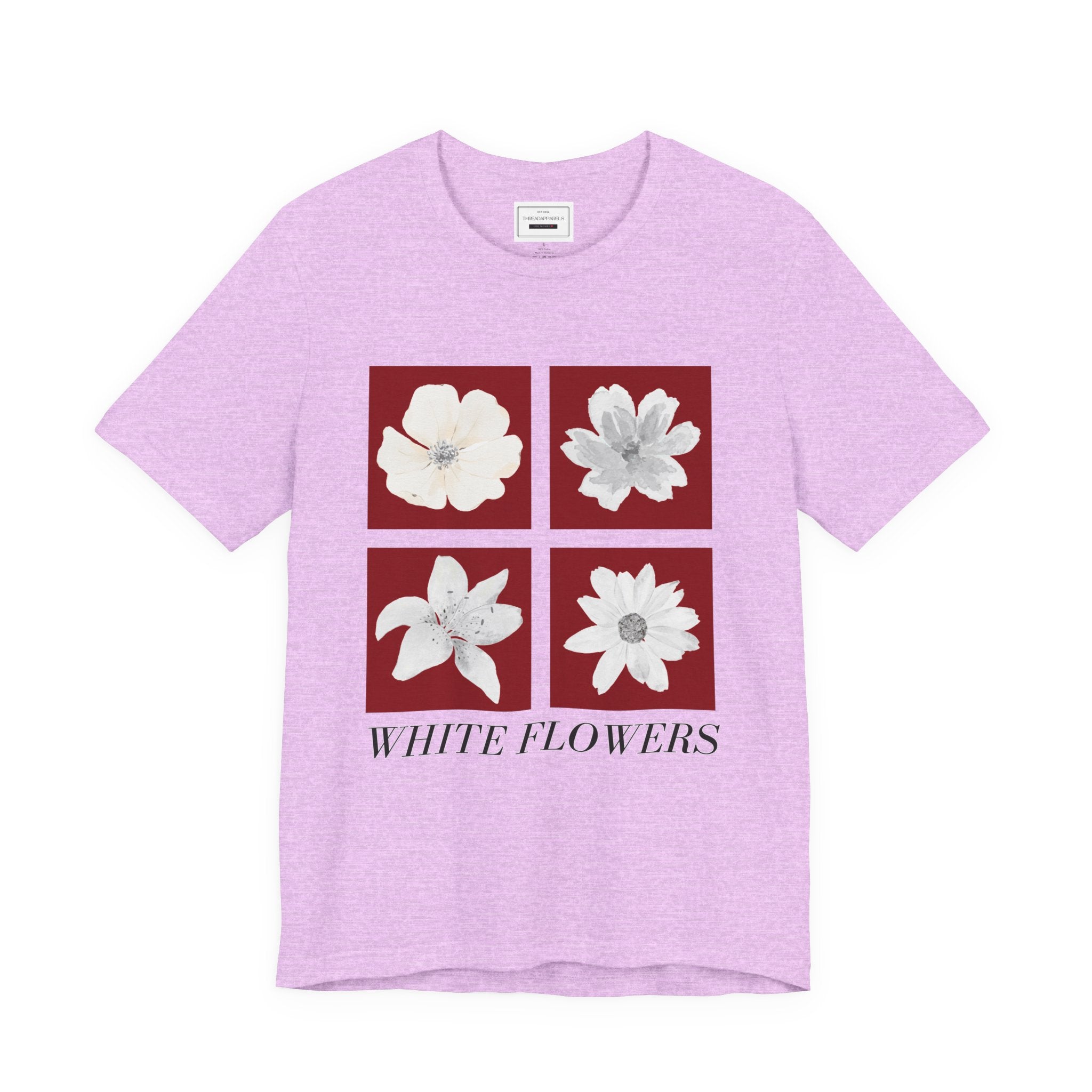 White Flowers Graphic Tee — Floral Square Print T-Shirt