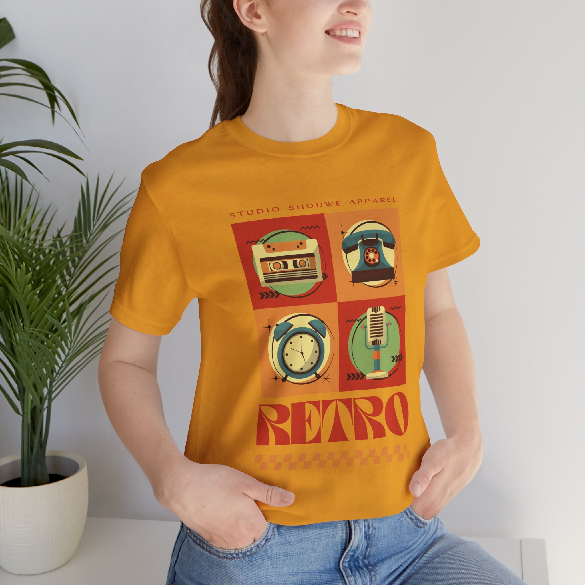 Retro Icons T-Shirt — Vintage Radio, Cassette & Alarm Clock Graphic Tee