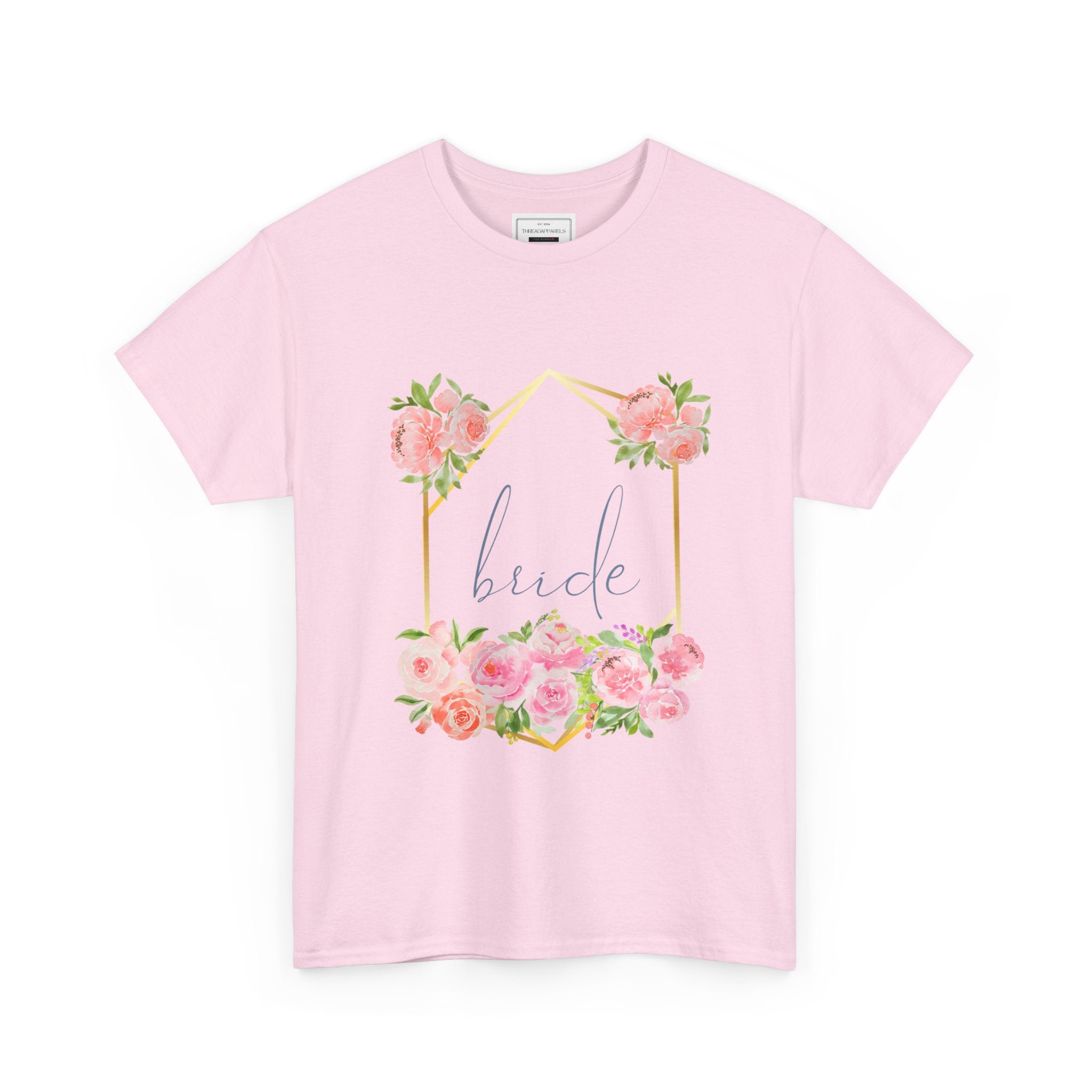 Bride Floral Tee — Gold Frame & Pink Rose Bachelorette Shirt