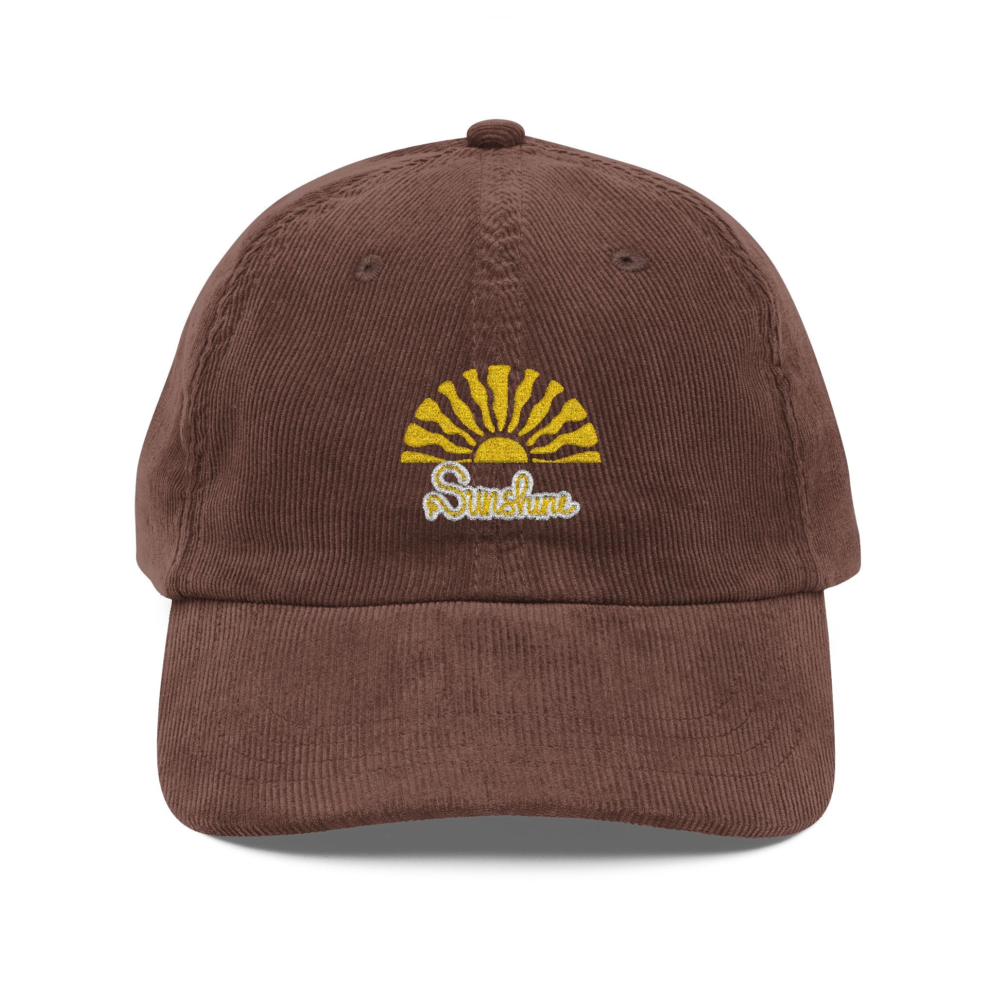 Corduroy Embroidered Cap — Retro Sun & Cherry Vintage Hat