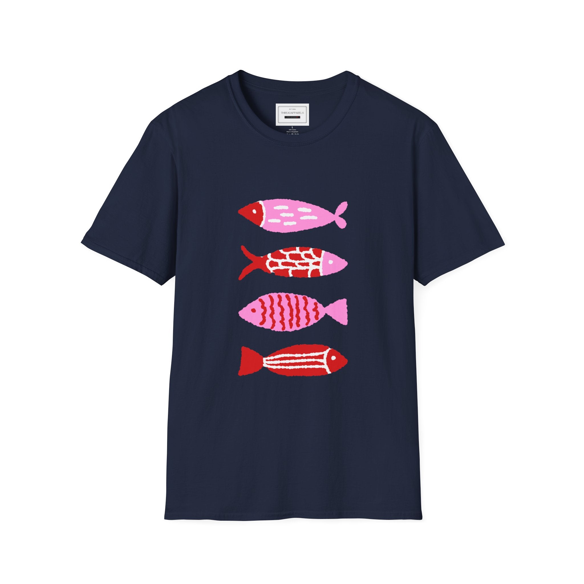 Fish Stacked Tee — Cute Pink & Red Graphic T-Shirt for Beach Lovers