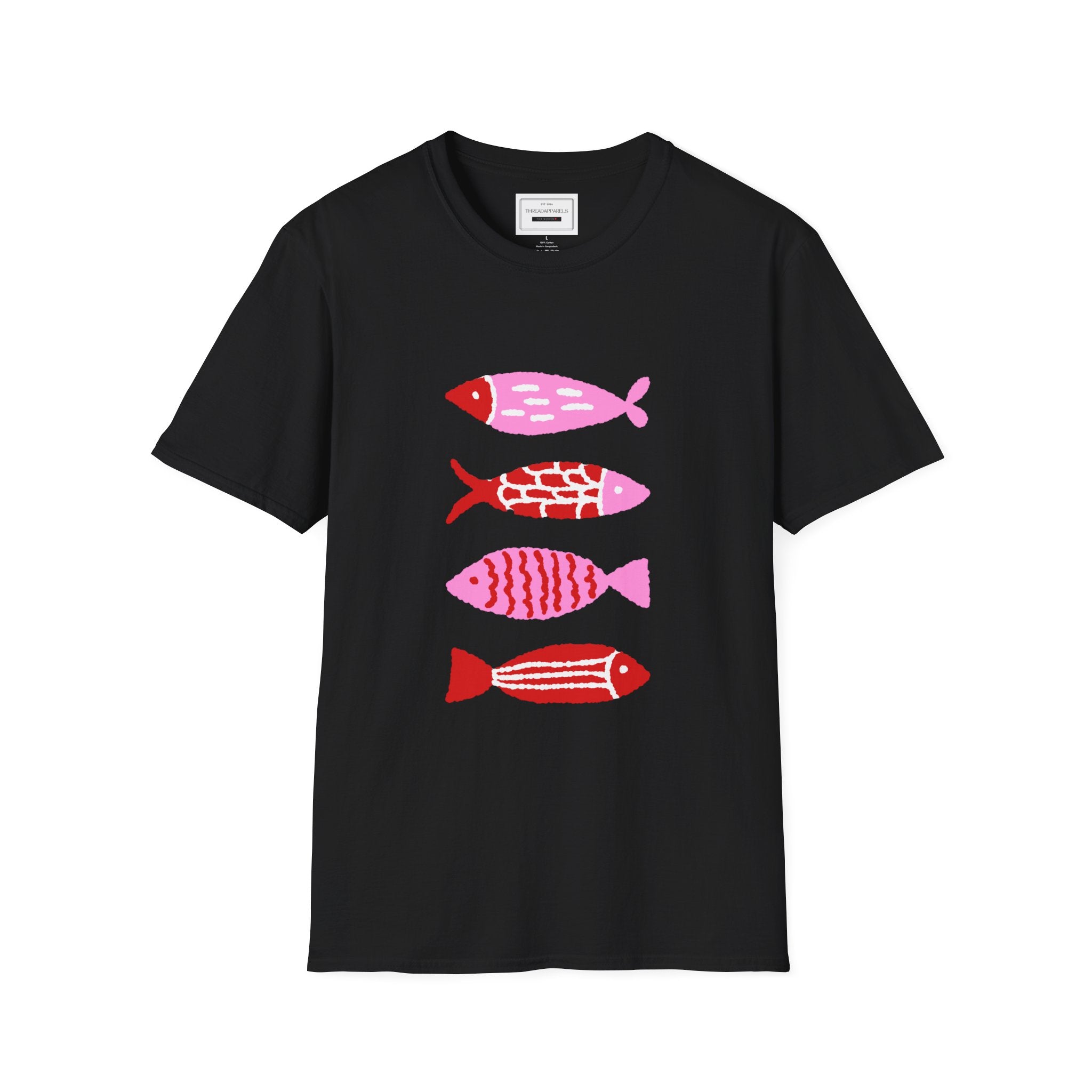 Fish Stacked Tee — Cute Pink & Red Graphic T-Shirt for Beach Lovers