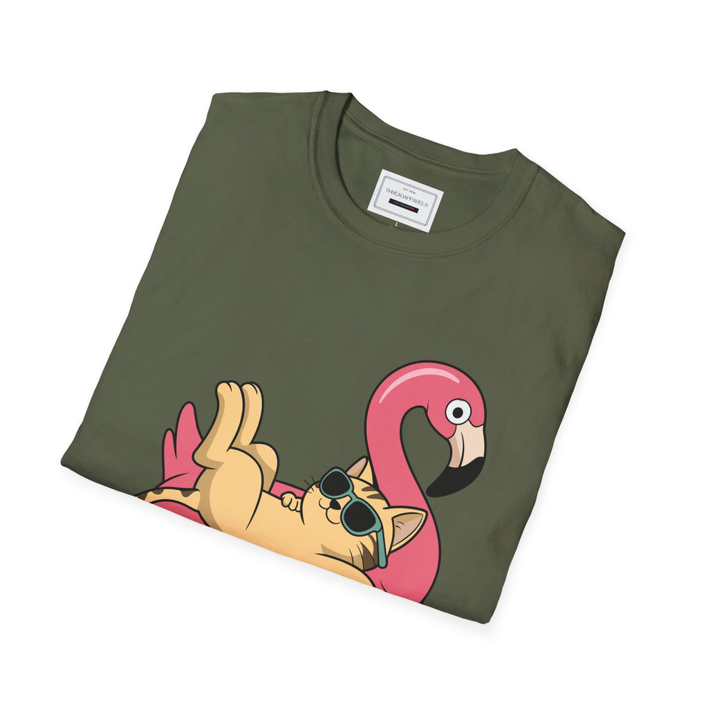 Pug on Flamingo Float T-Shirt — "Mind Whereya Cheekin Out" Cute  Graphic Tee