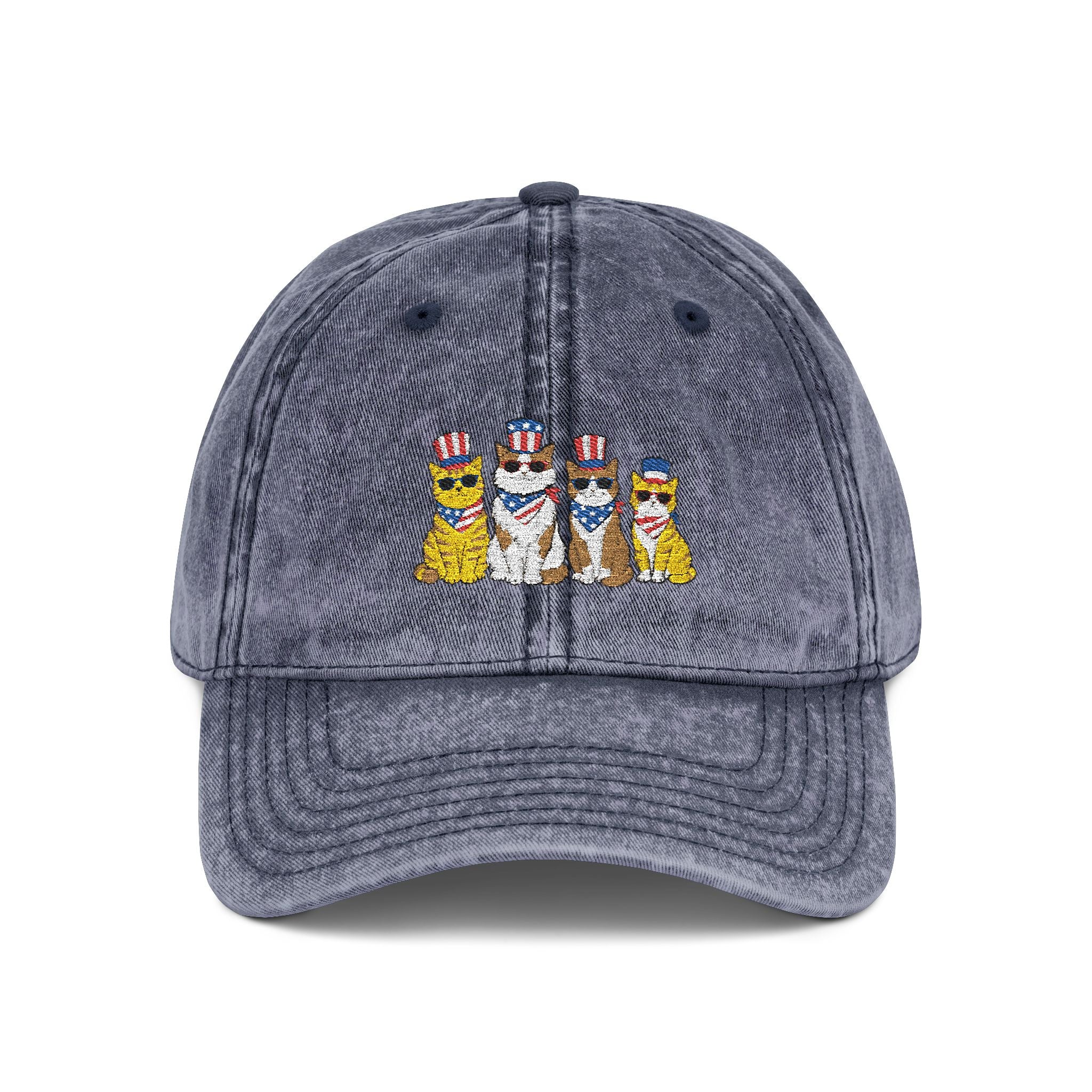 Vintage Embroidered Cap — Patriotic Cartoon Cats