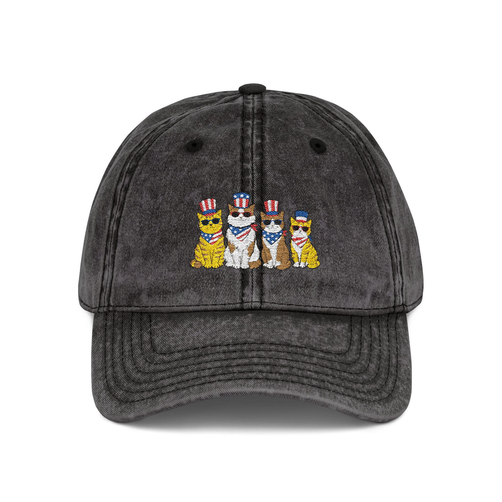 Vintage Embroidered Cap — Patriotic Cartoon Cats