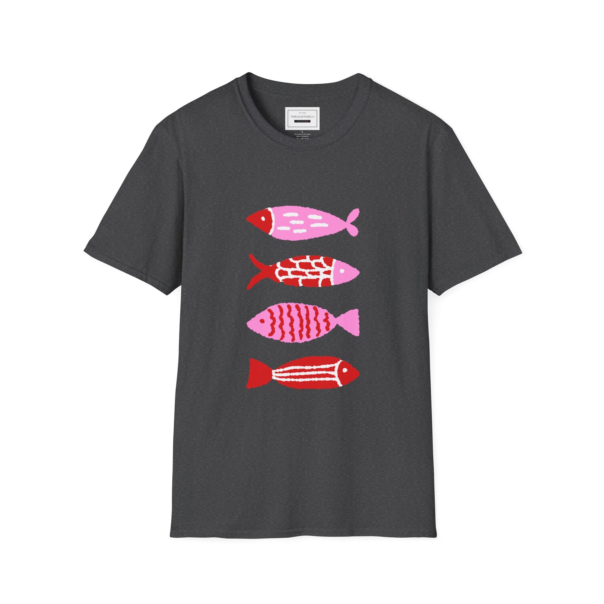 Fish Stacked Tee — Cute Pink & Red Graphic T-Shirt for Beach Lovers