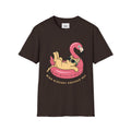 Pug on Flamingo Float T-Shirt — "Mind Whereya Cheekin Out" Cute  Graphic Tee
