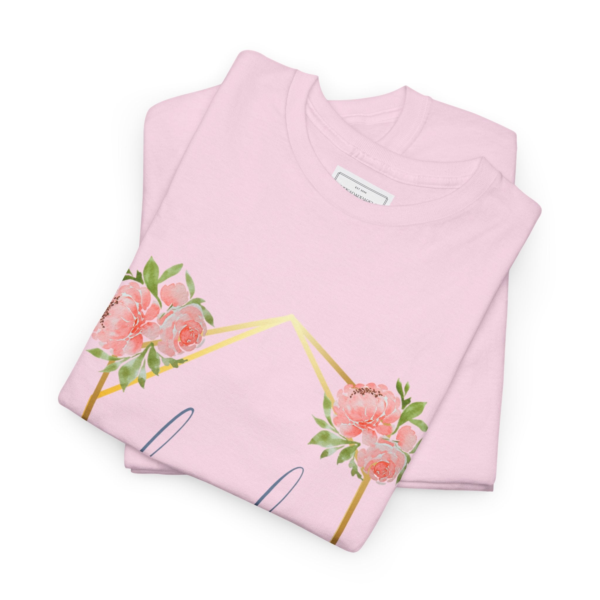 Bride Floral Tee — Gold Frame & Pink Rose Bachelorette Shirt