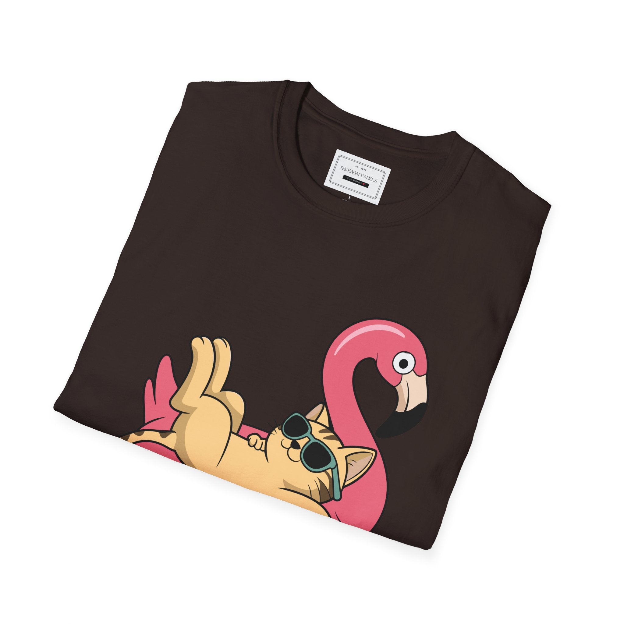 Pug on Flamingo Float T-Shirt — "Mind Whereya Cheekin Out" Cute  Graphic Tee