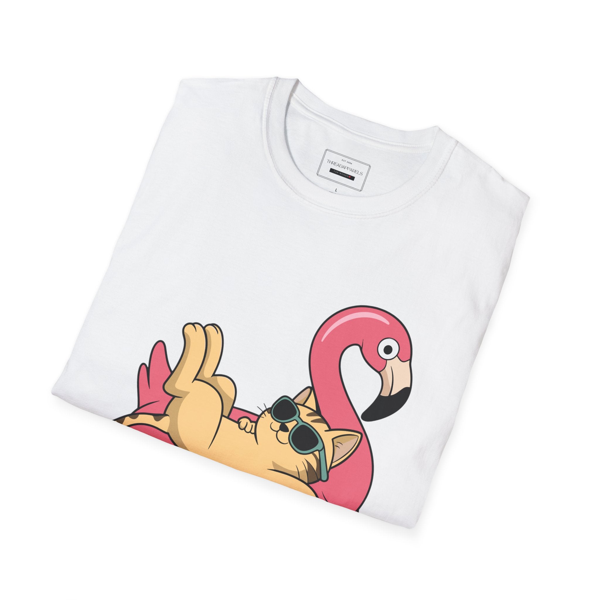 Pug on Flamingo Float T-Shirt — "Mind Whereya Cheekin Out" Cute  Graphic Tee