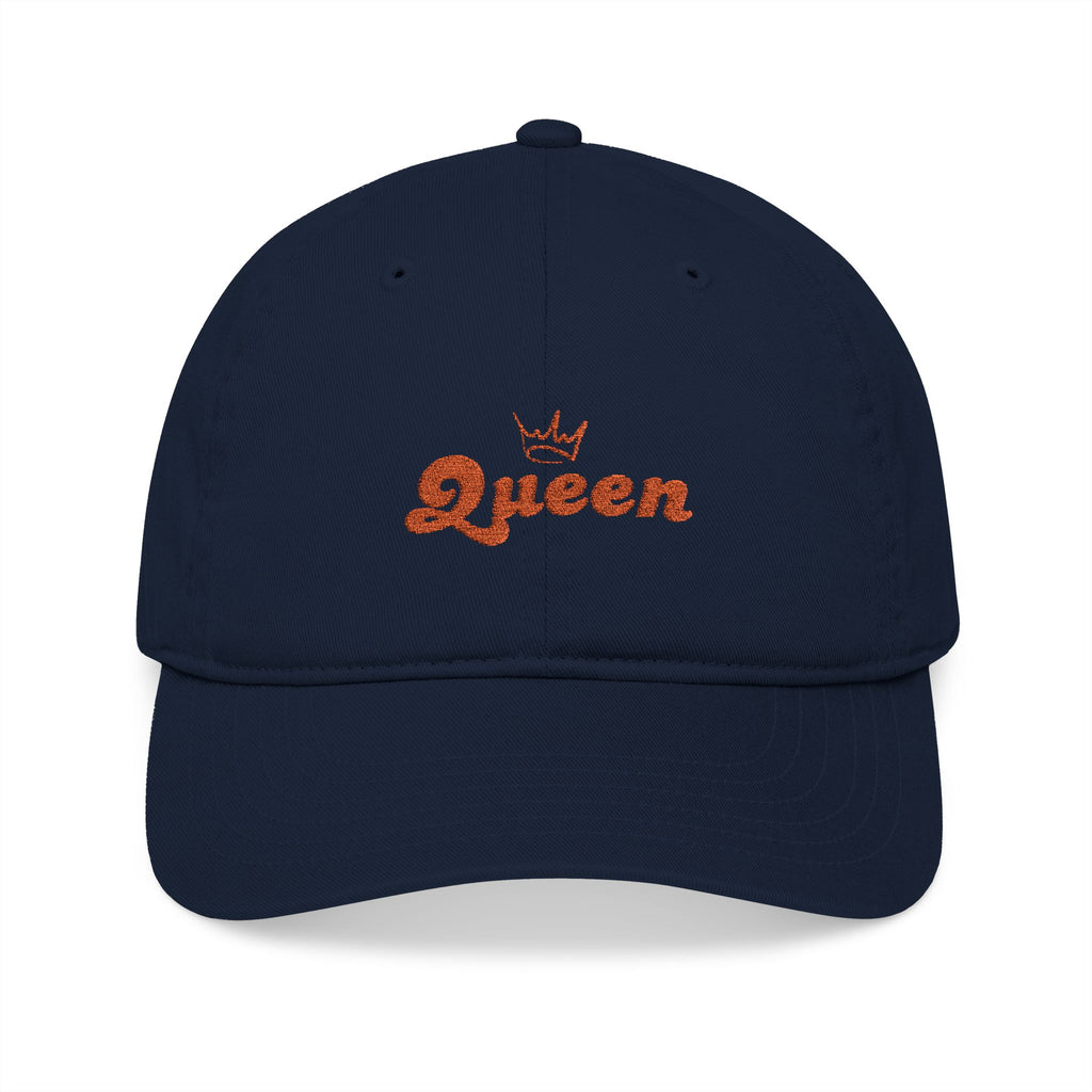 Queen Embroidered Baseball Cap — Floral Script Crown Organic Hat