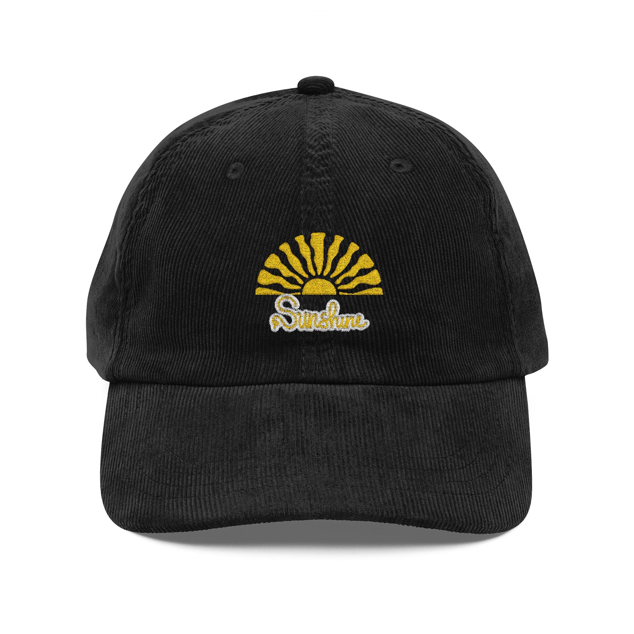 Corduroy Embroidered Cap — Retro Sun & Cherry Vintage Hat