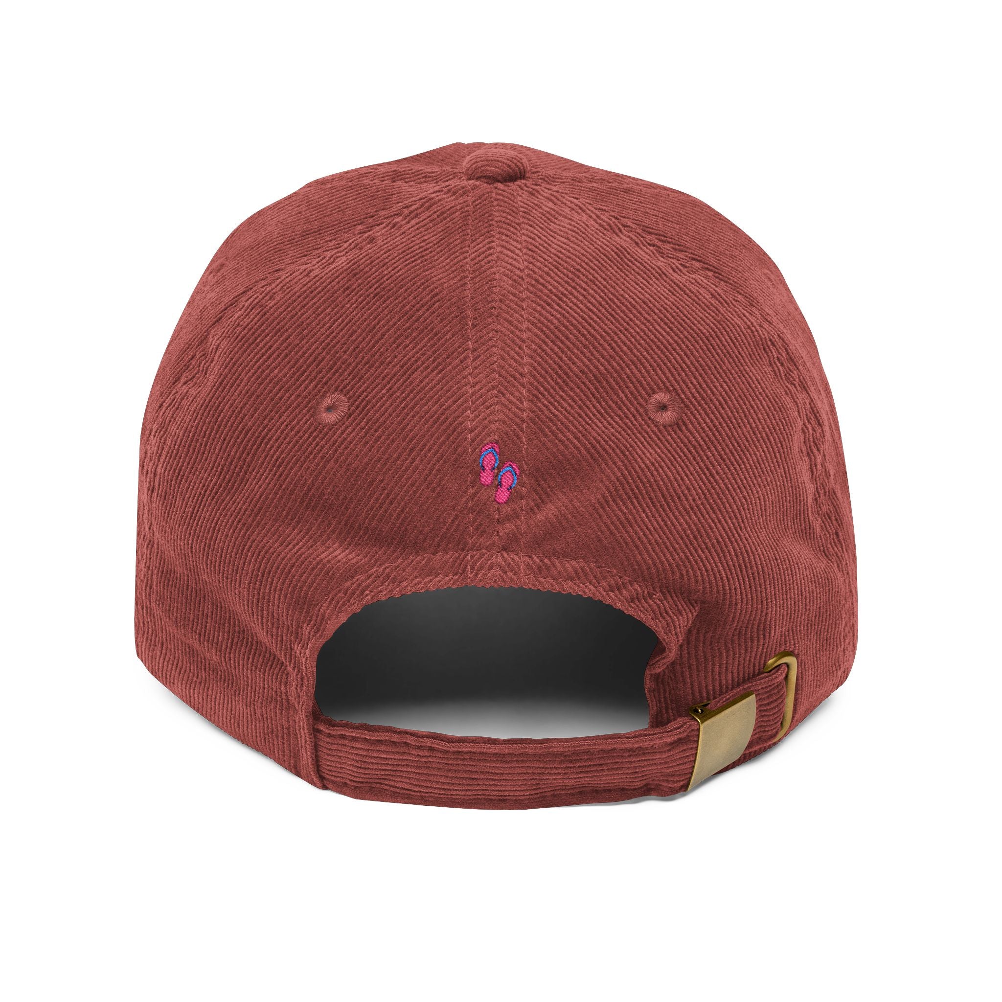 Vintage Corduroy Baseball Cap — Embroidered Green Cactus with Sunburst