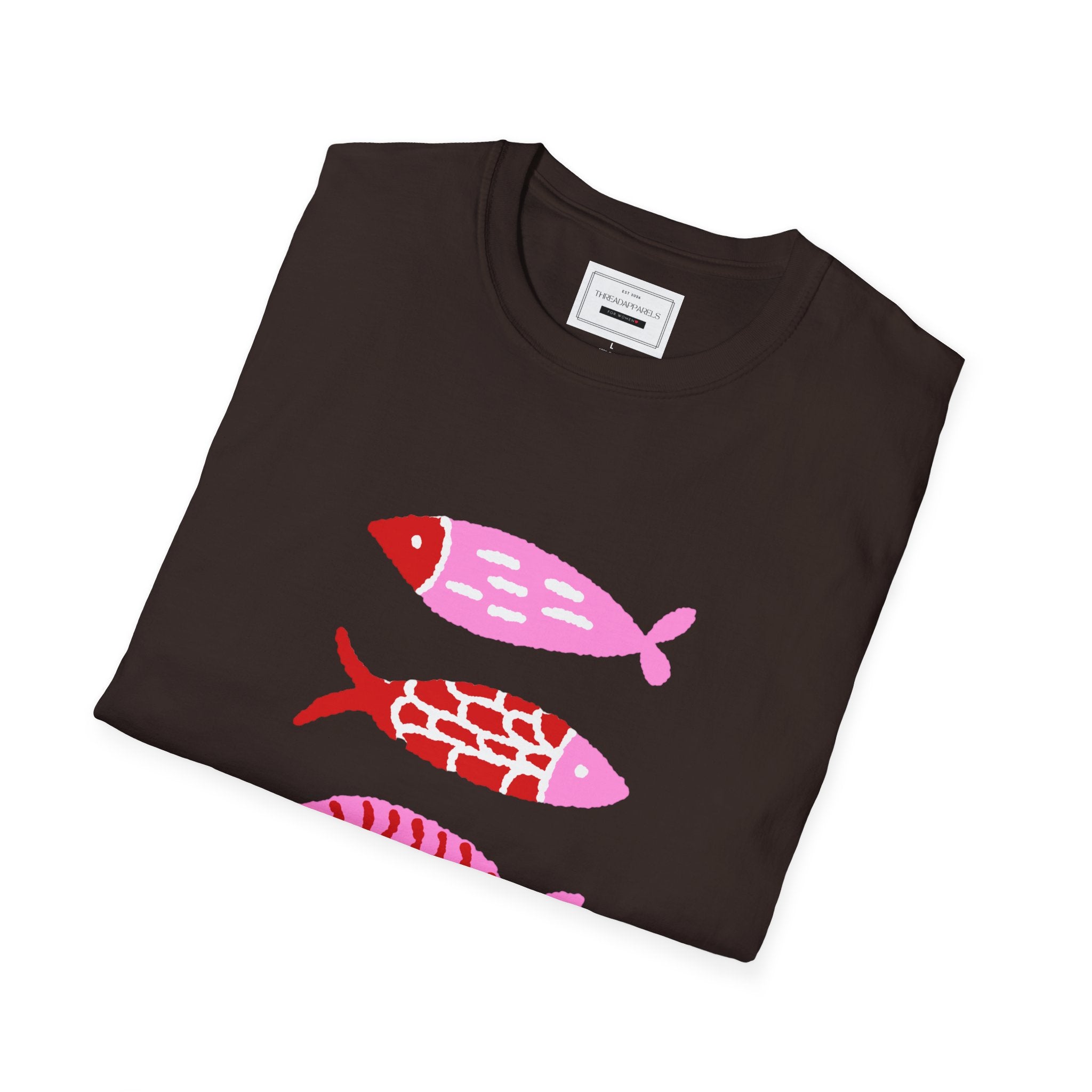 Fish Stacked Tee — Cute Pink & Red Graphic T-Shirt for Beach Lovers