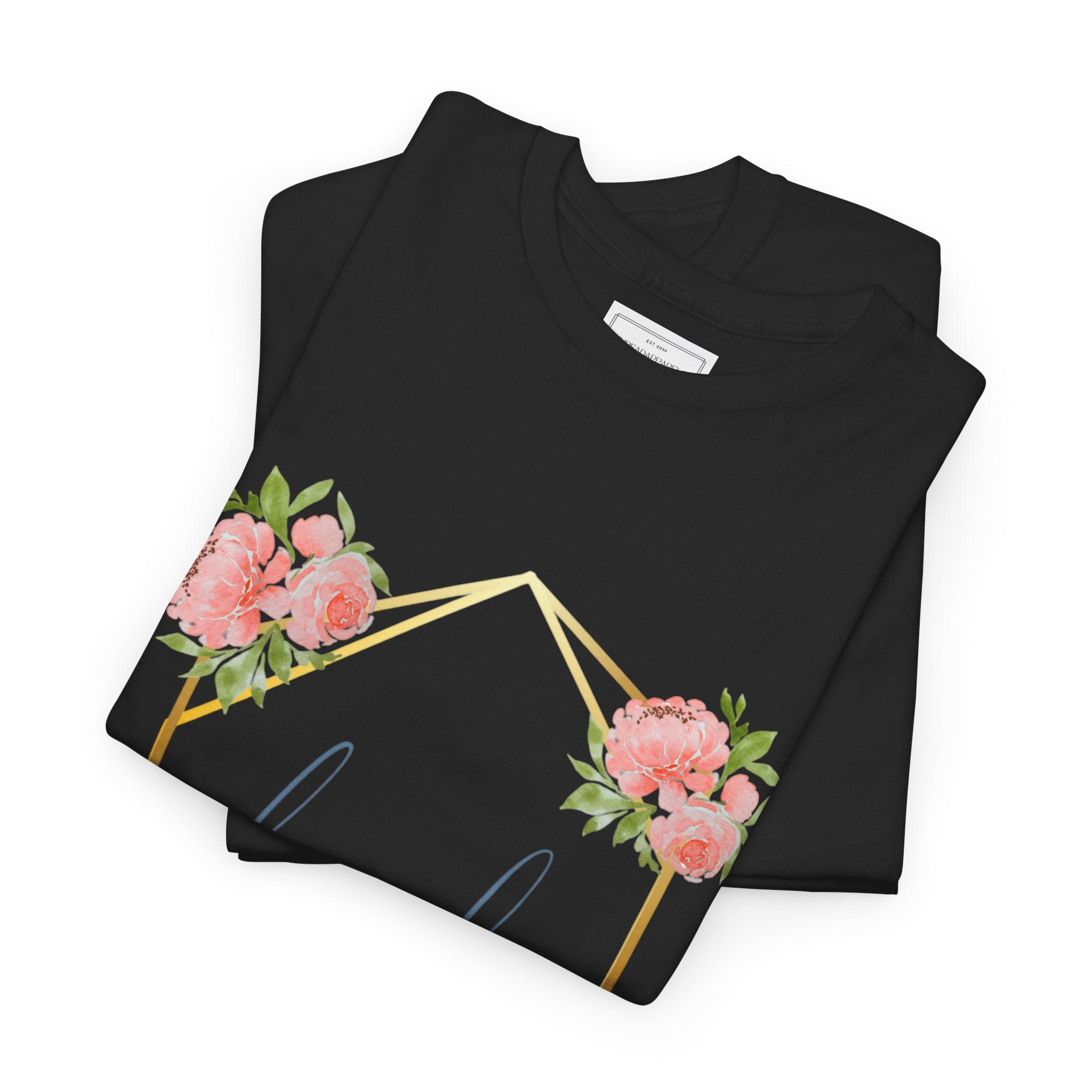 Bride Floral Tee — Gold Frame & Pink Rose Bachelorette Shirt