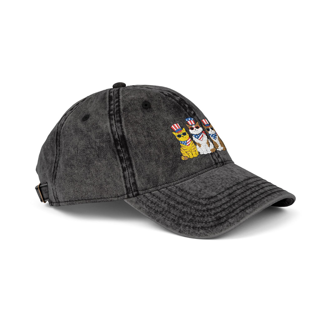 Vintage Embroidered Cap — Patriotic Cartoon Cats