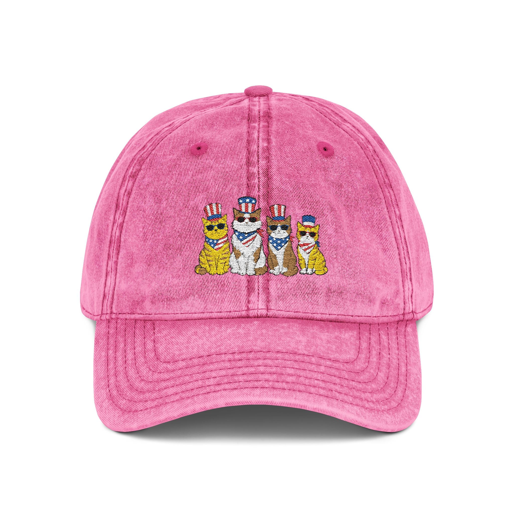 Vintage Embroidered Cap — Patriotic Cartoon Cats