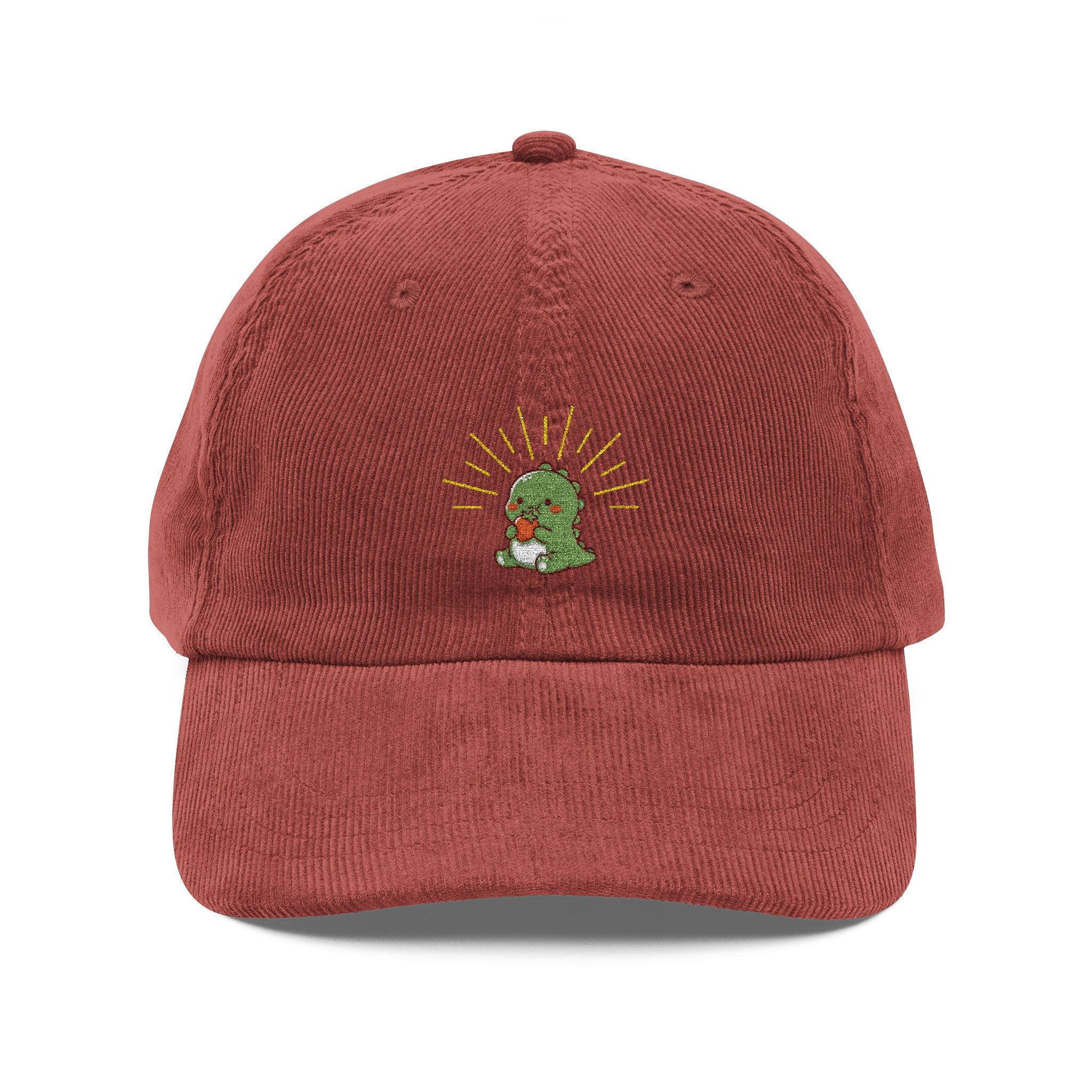 Vintage Corduroy Baseball Cap — Embroidered Green Cactus with Sunburst